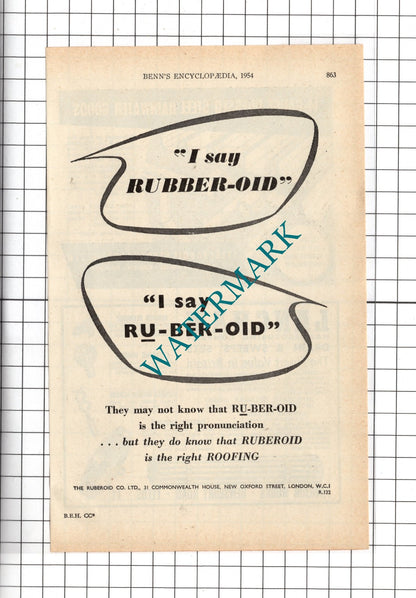 The Ruberoid Co Ltd London / Langholm Manufacturing Company Leeds - 1954 Advert