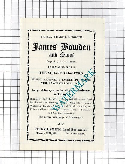 James Bowden & Sons Chagford Devon /   R G Rowe Baker Hewett -c.1940s Advert