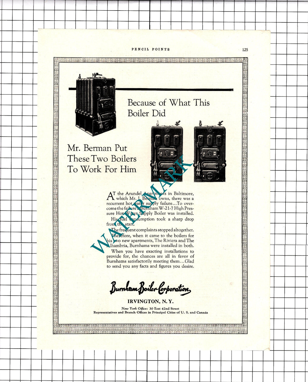 Arundel Apartments Baltimore Mr J Berman Burnham Boiler -  1926 Advert / Print