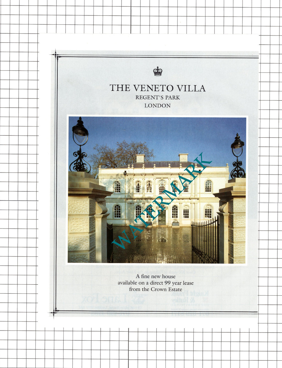 The Veneto Villa Regent's Park London  - 1991 Two-Part House Sale Advert
