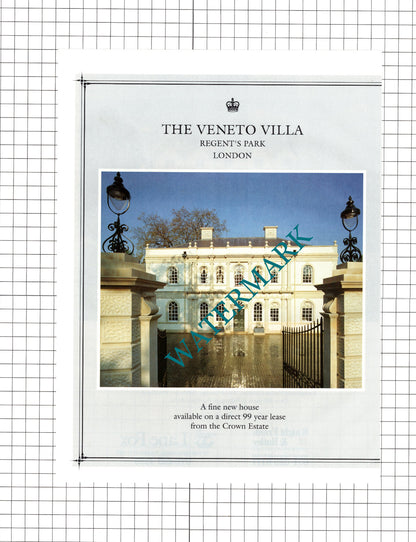 The Veneto Villa Regent's Park London  - 1991 Two-Part House Sale Advert