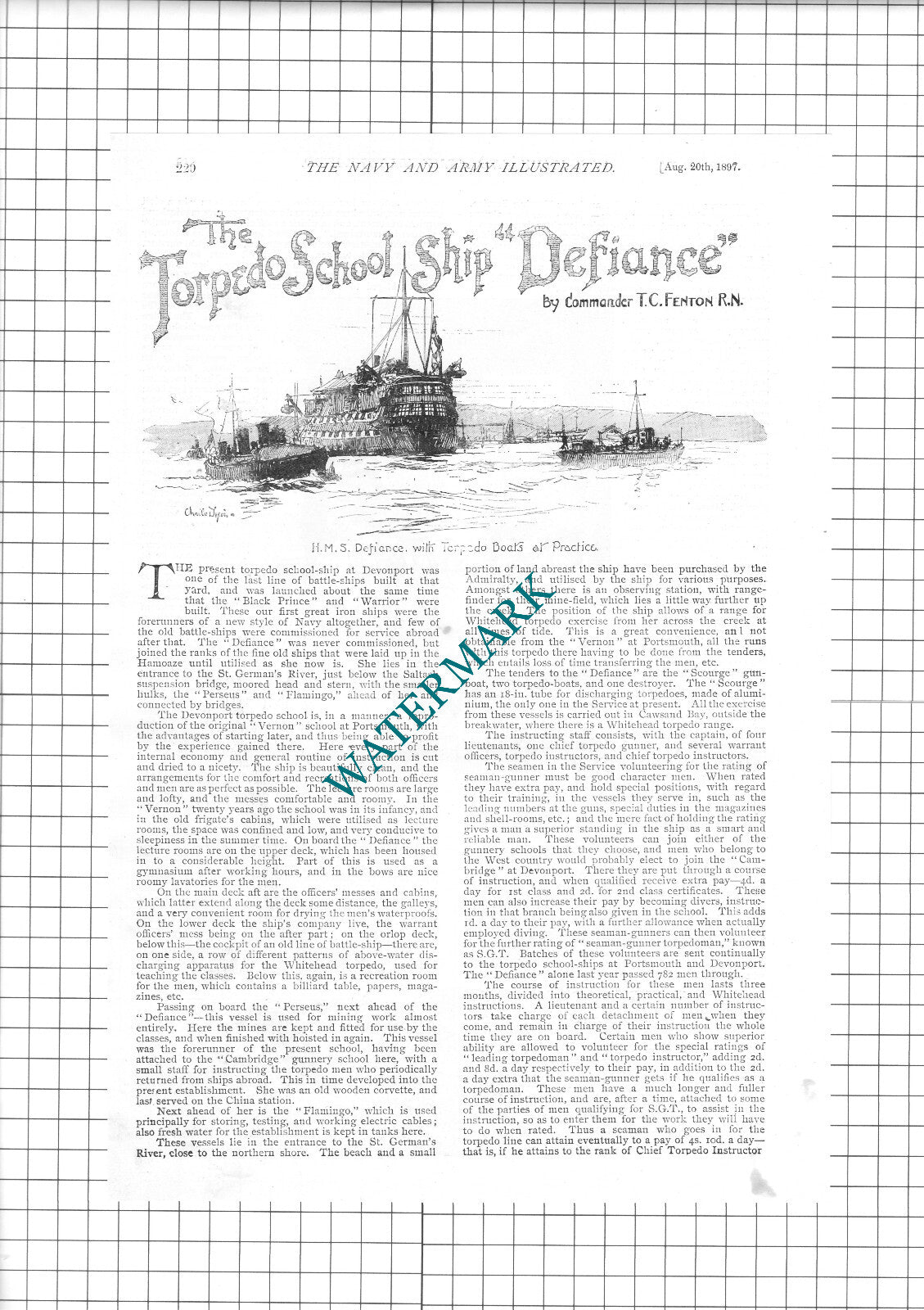 Torpedo School Ship HMS DEFIANCE  Captain Henry Bradwardine Jackson Orpen -1897