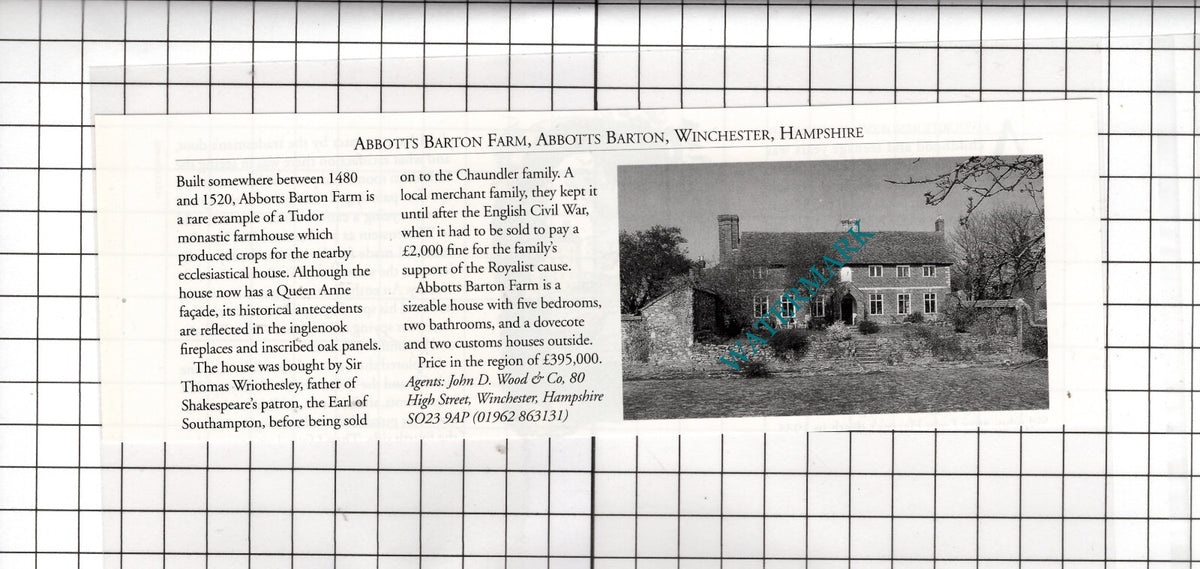 Abbotts Barton Farm Winchester Hampshire  House Sale Advert - 1995 Cutting