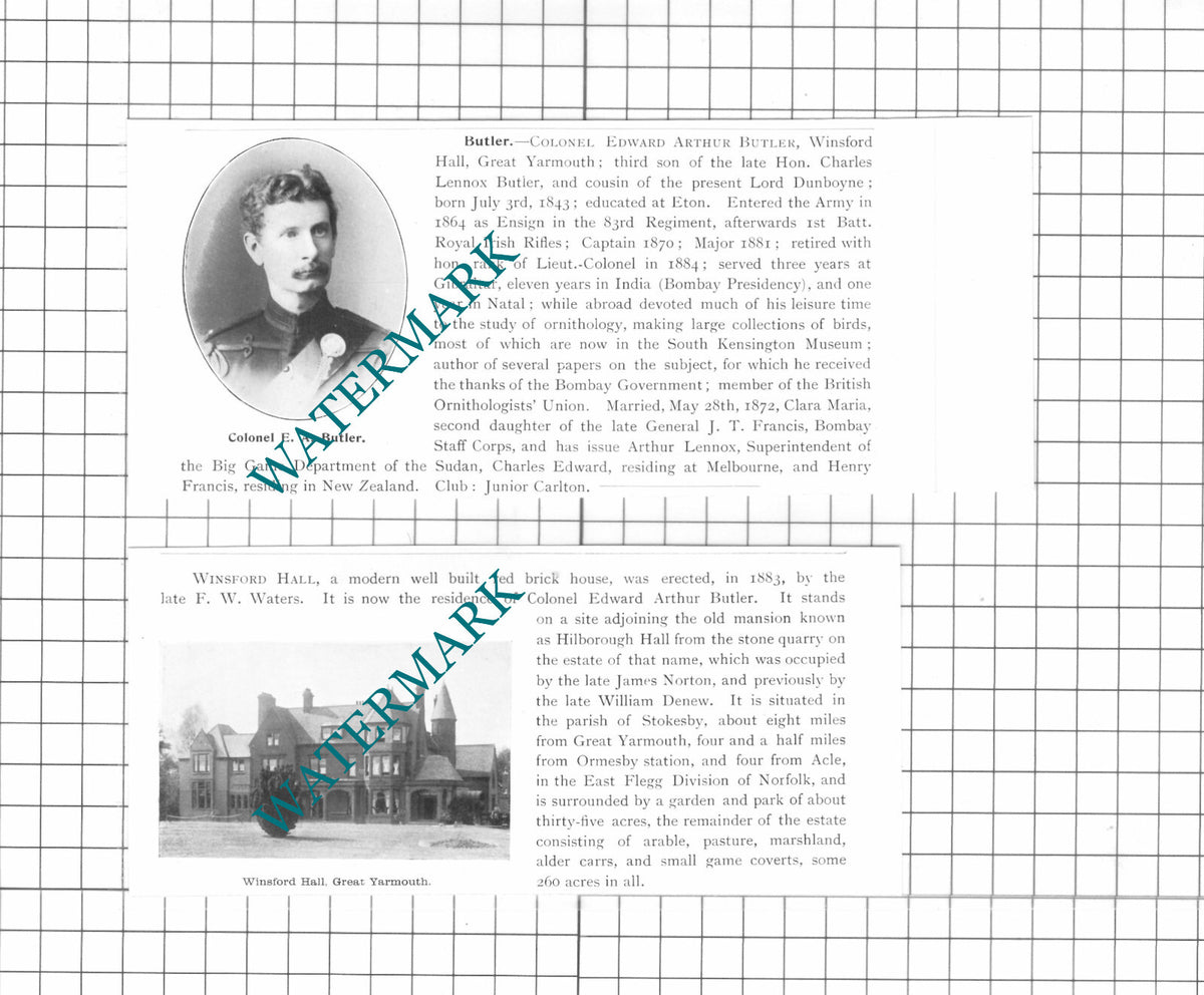 Colonel Edward Arthur Butler Winsford Hall Great Yarmouth - 1911 2-Part Clipping