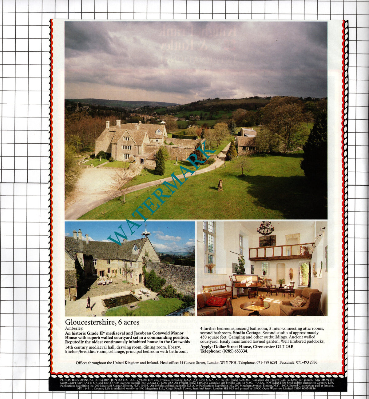 Amberley Gloucestershire House Sale Advert - 1991 Cutting
