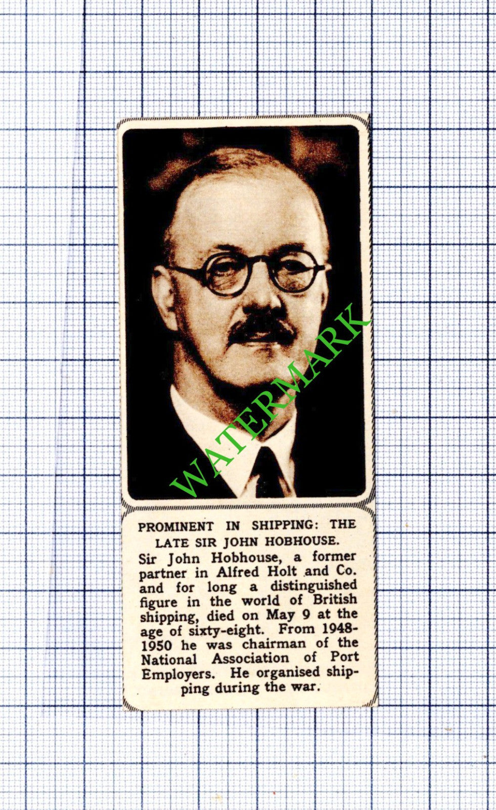 Sir John Hobhouse Alfred Holt & Co Obituary -  1961 Small Cutting
