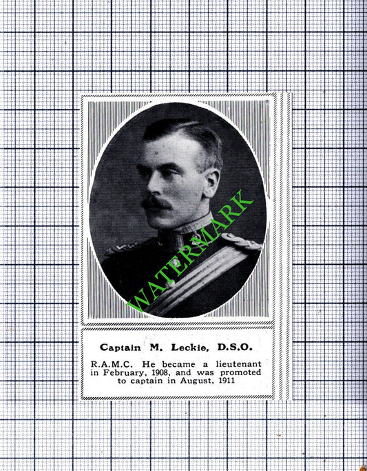 Captain M Leckie  RAMC WW1 - 1915 SMALL Cutting