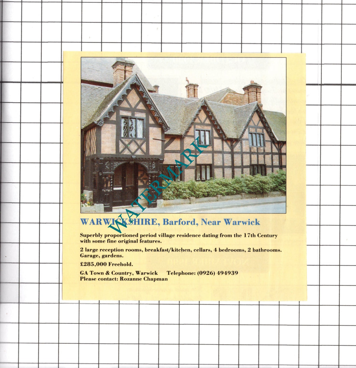 Barford Warwickshire Sale Advert - 1990 Clipping / Print