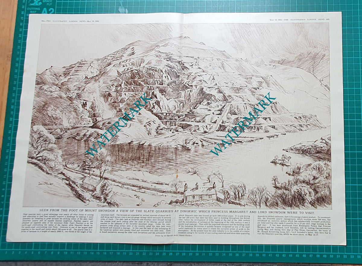 Dinorwic Slate Quarries Mount Snowdon North Wales - 1962 Centrefold Pullout