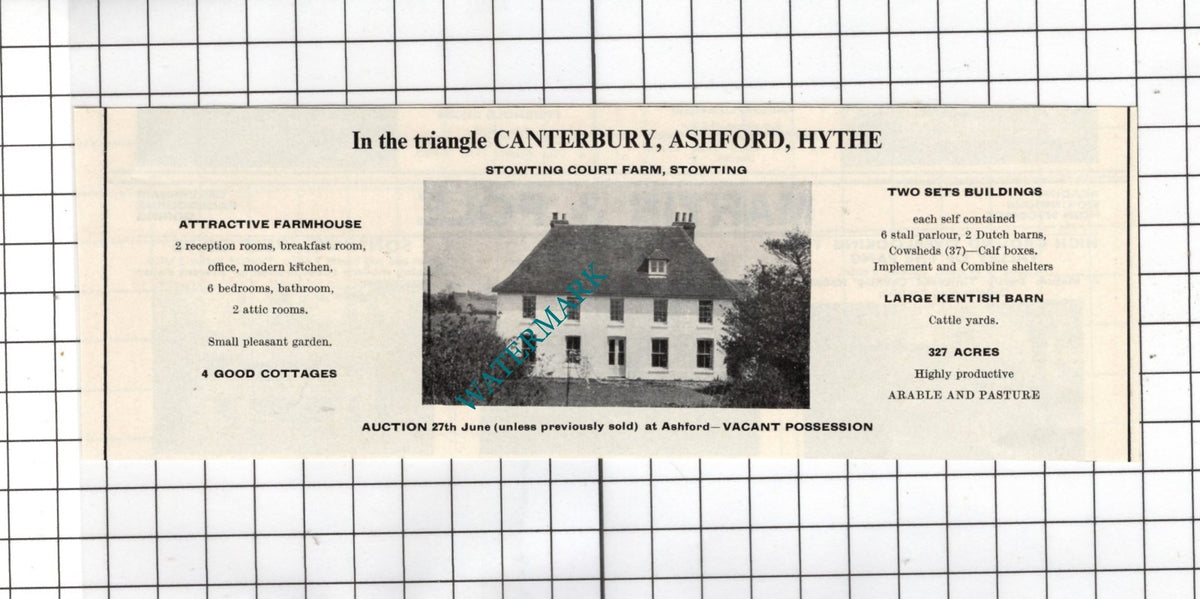 Stowting Court Farm Stowting Kent -   House Sale Advert - 1967