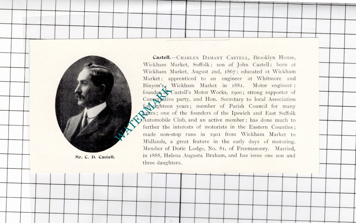 Charles Damant Castell Brooklyn House Wickham Market Suffolk- 1911 Clipping