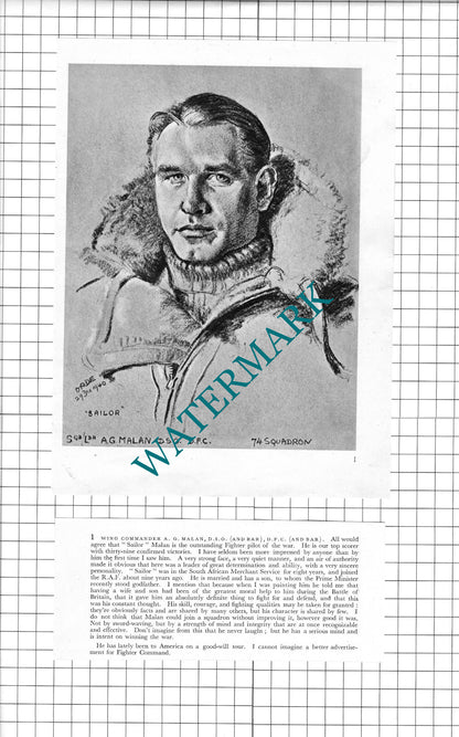 F/L Willie Rhodes-Moorhouse /  S/Ldr AG Malan WW2 - 1942 Book Print & Short Text