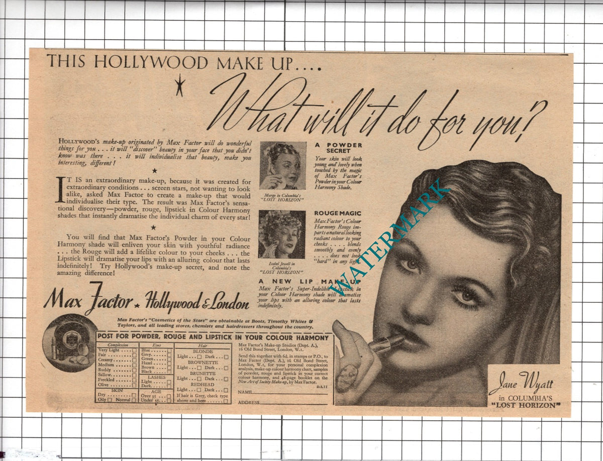 Jane Wyatt Actress Max Factor - 1937 Advert