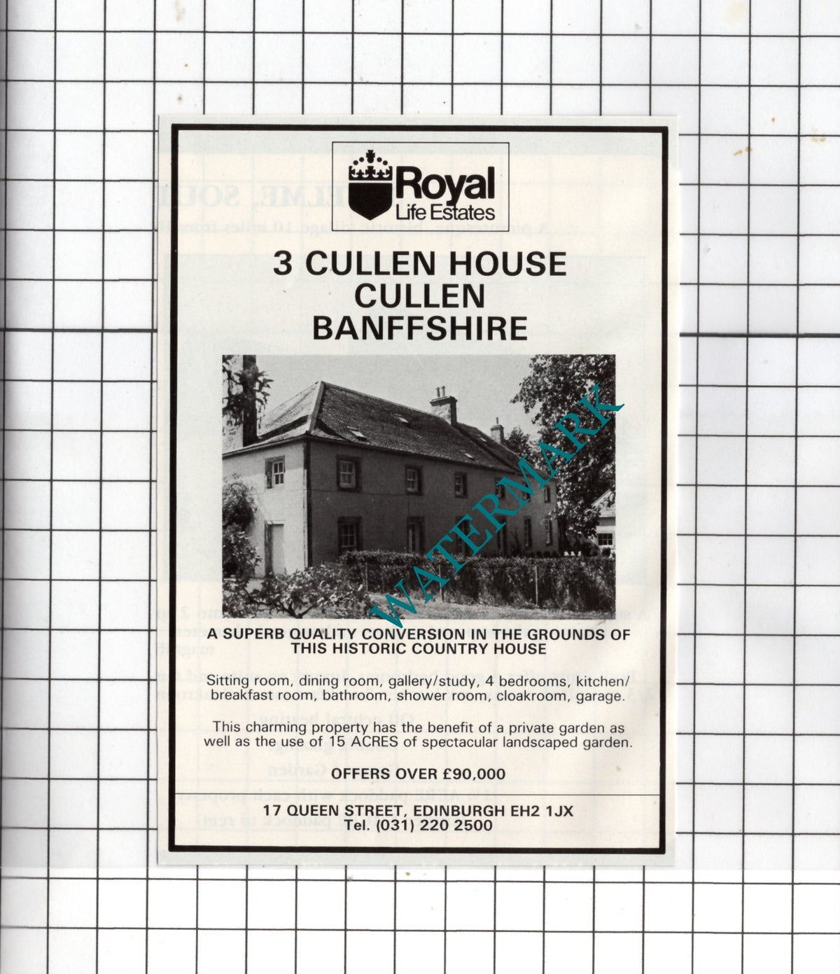 3 Cullen House Cullen Banffshire  - 1989 Small House Sale Advert