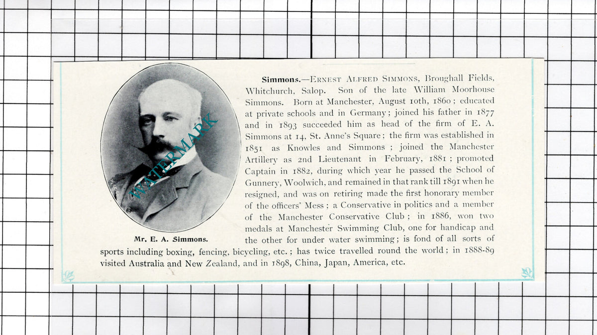 Mr Ernest Alfred Simmons Broughall Fields Whitchurch Salop - c.1900 Cutting