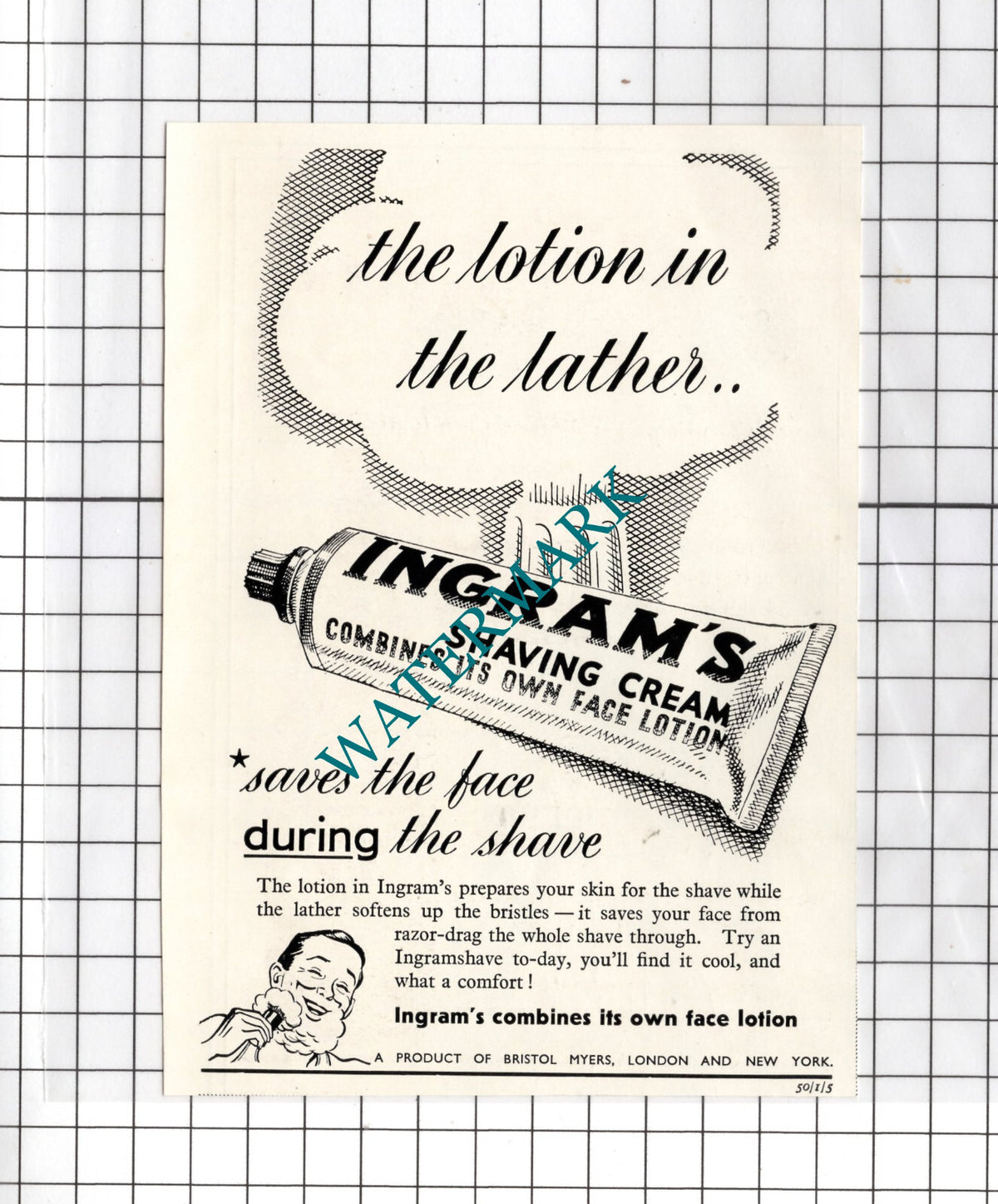 Ingram's Shaving Cream ADVERT - 1950 Small Cutting