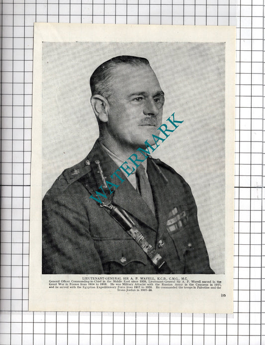 Lt Gen Sir A P Wavell WW2 - 1940's Cutting