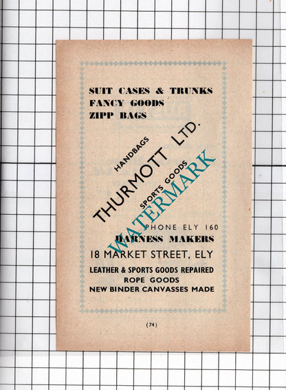 Ely Service Motor Co Ltd Hull Bowyer  / Thurmott Ltd Ely  - 1949 SMALL Advert