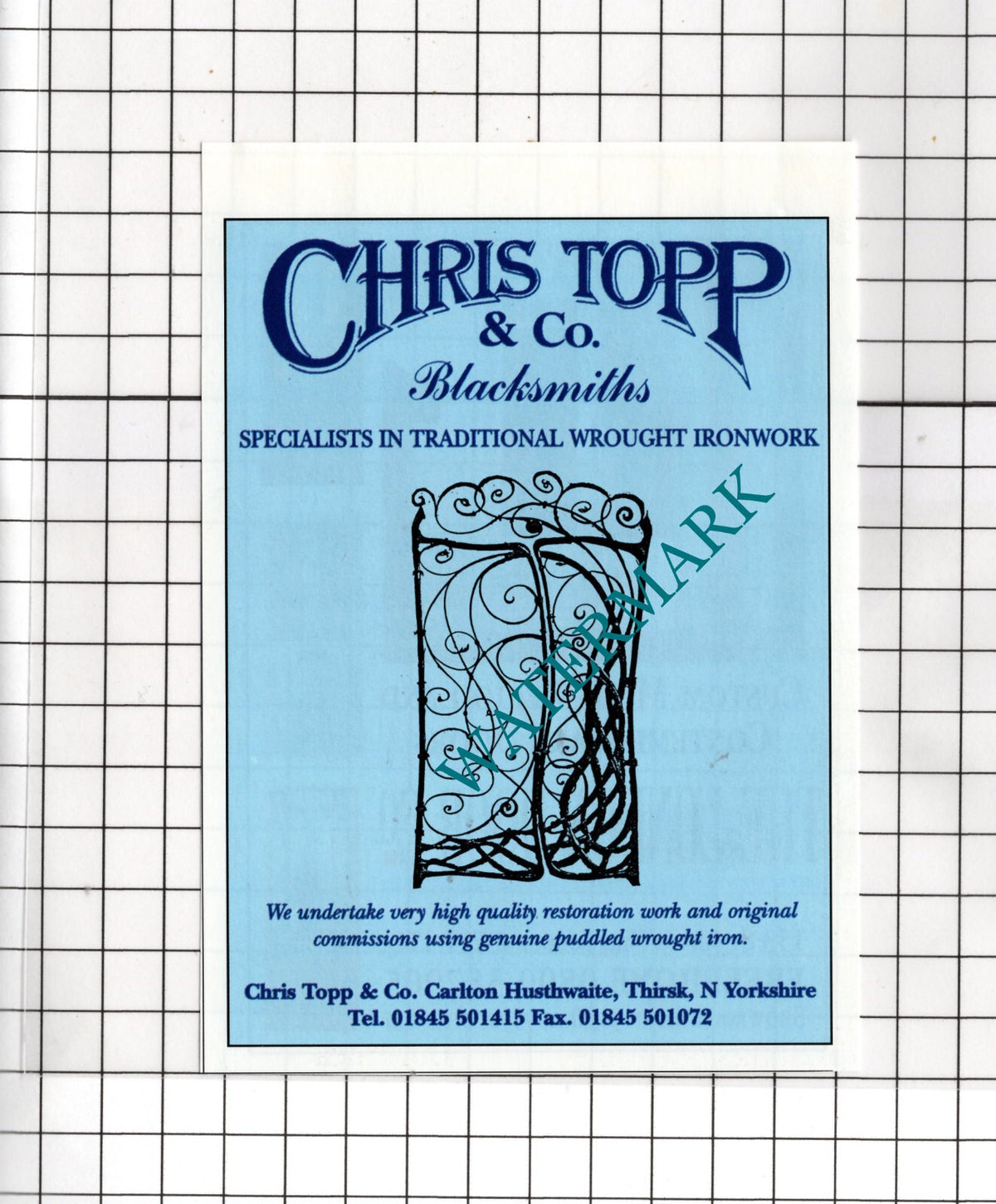 Chris Topp & Co Blacksmiths Carlton Husthwaite Small Advert   - 1998 Cutting