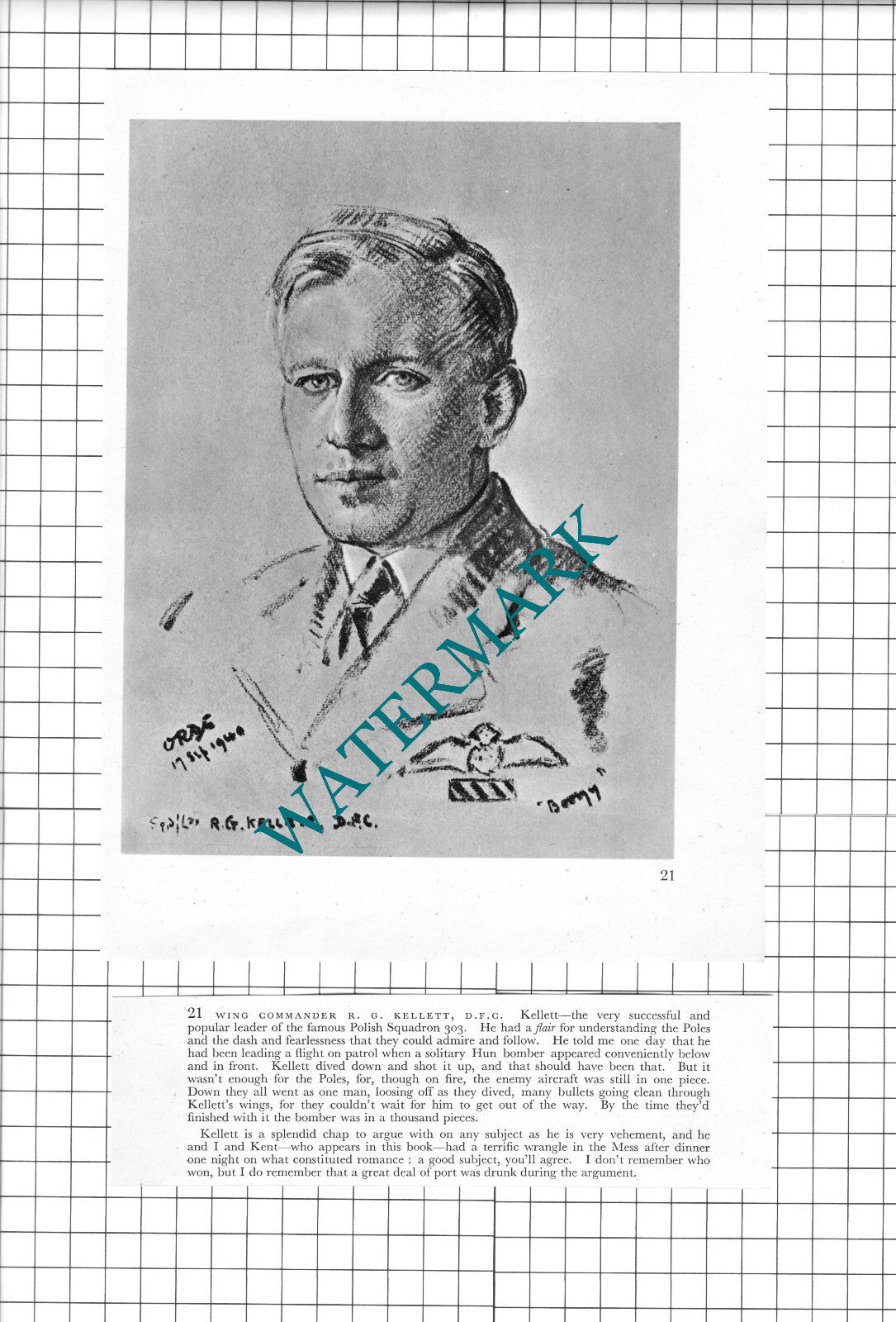 Sgt R Wolton / S/Ldr R G Kellett WW2 Pilot - 1942 Book Print & Short Text