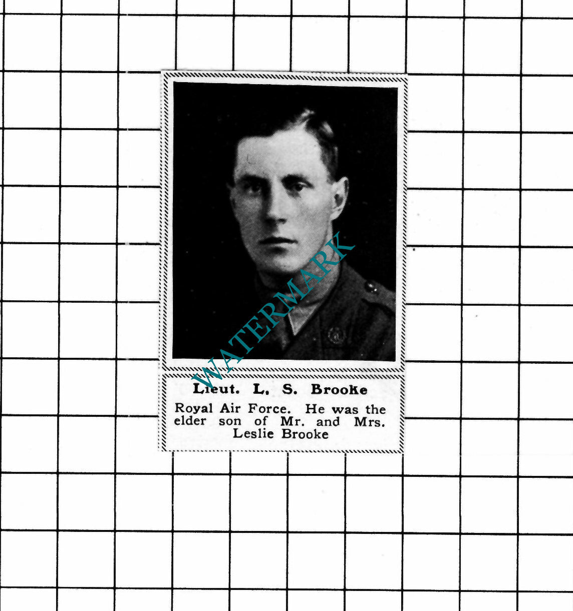 Lt L S Brooke Royal Air Force RAF Leslie Brooke WW1 - c.1918 SMALL Clipping