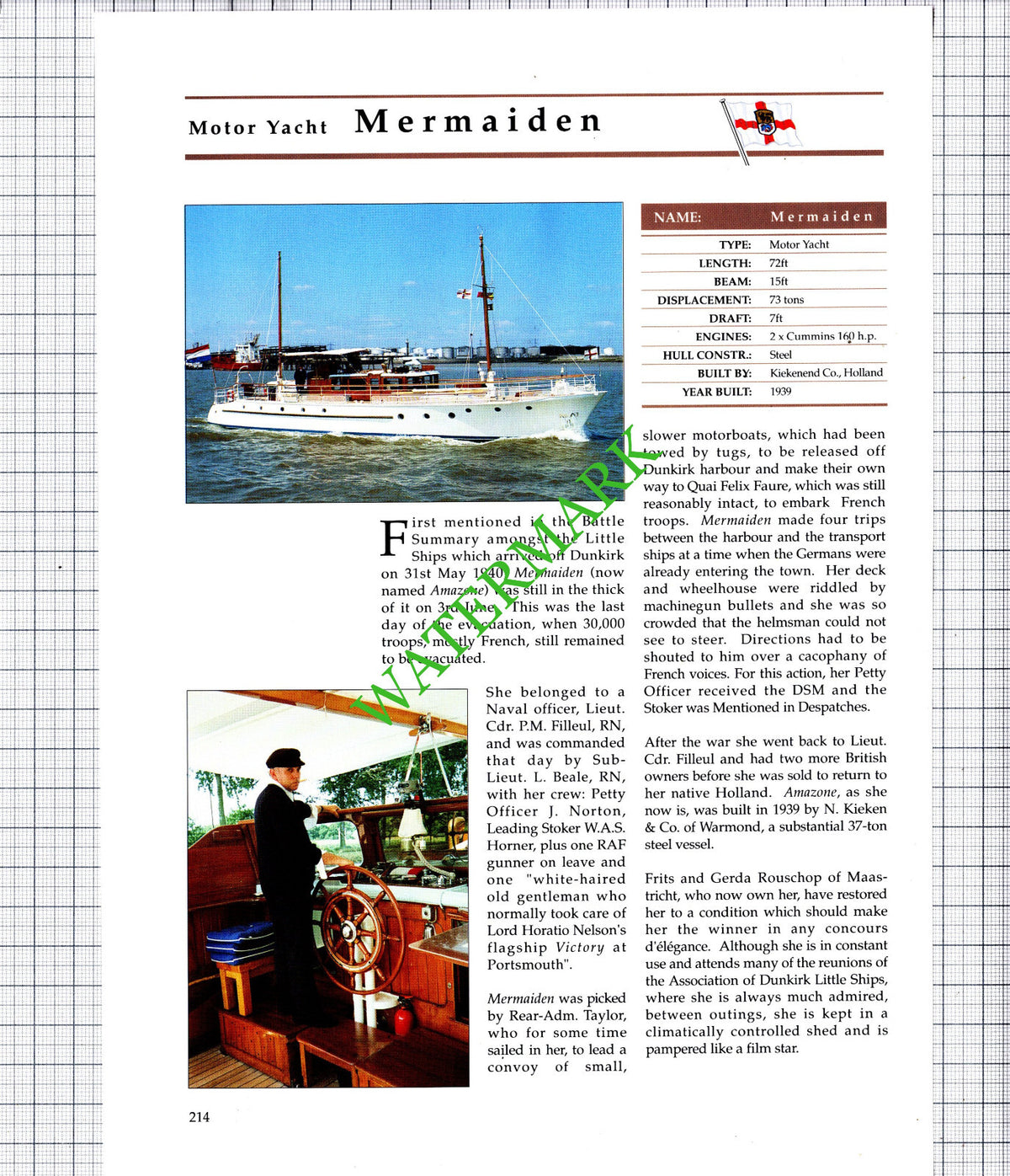 Motor Yacht TARIFA / MERMAIDEN Filleul Frits Rouschop  - 1980's Cutting / Print