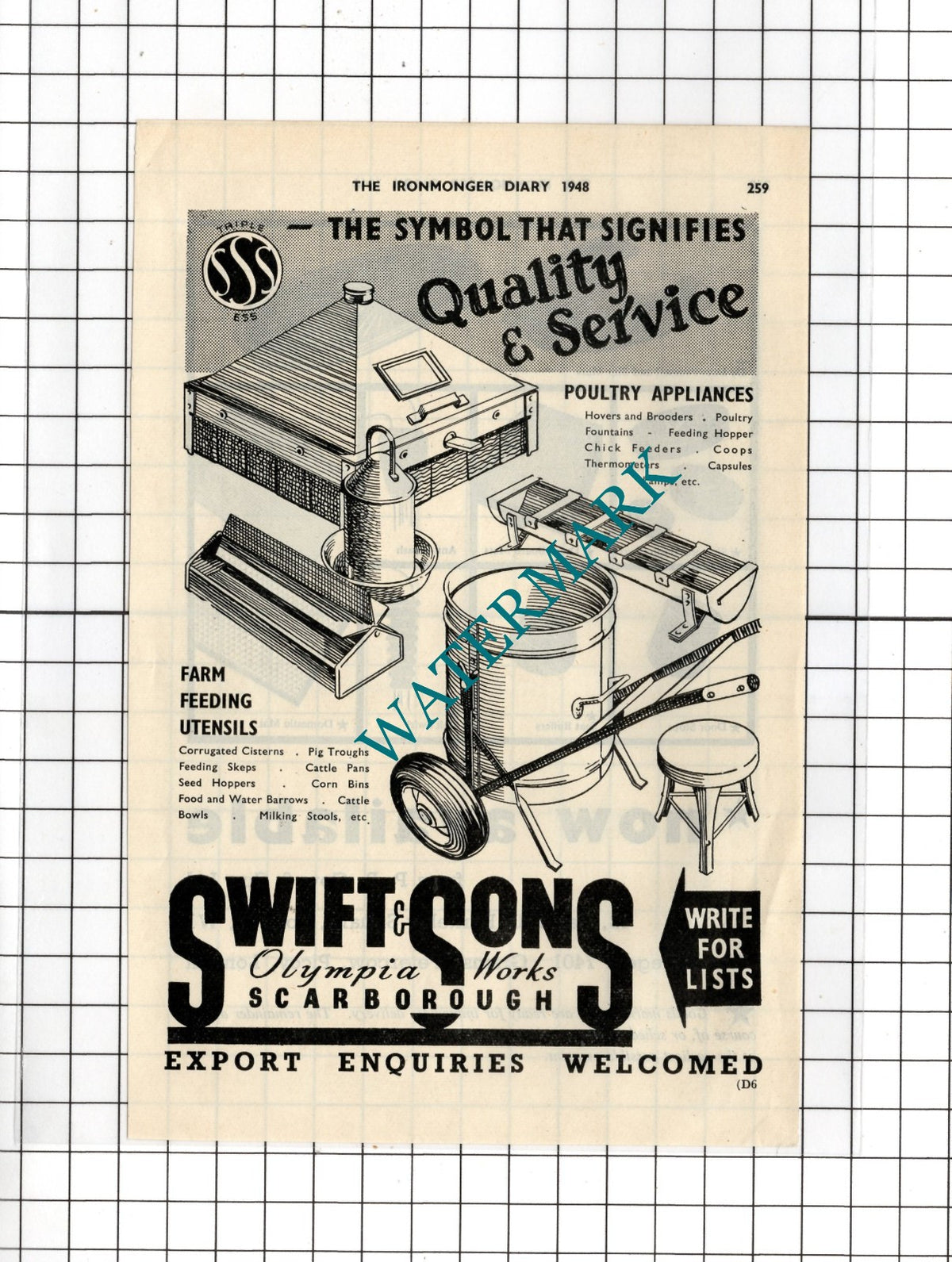 Swift & Sons Scarborough / P B Cow & Co Ltd London Peter Cow - 1948 Small Advert