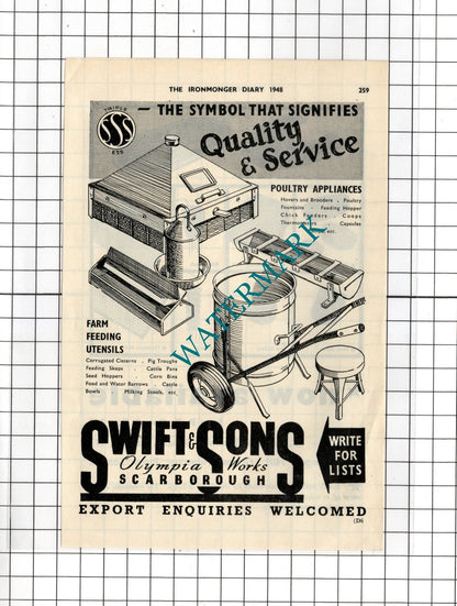 Swift & Sons Scarborough / P B Cow & Co Ltd London Peter Cow - 1948 Small Advert