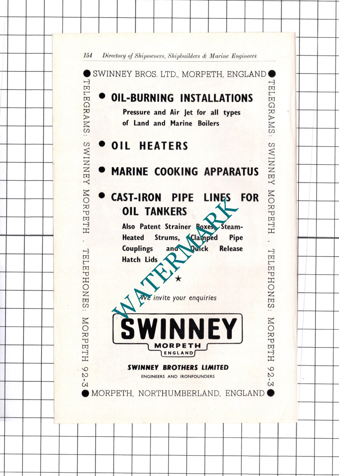 Tube Products Ltd Oldbury / Swinney Brothers Morpeth ADVERT - c.1957