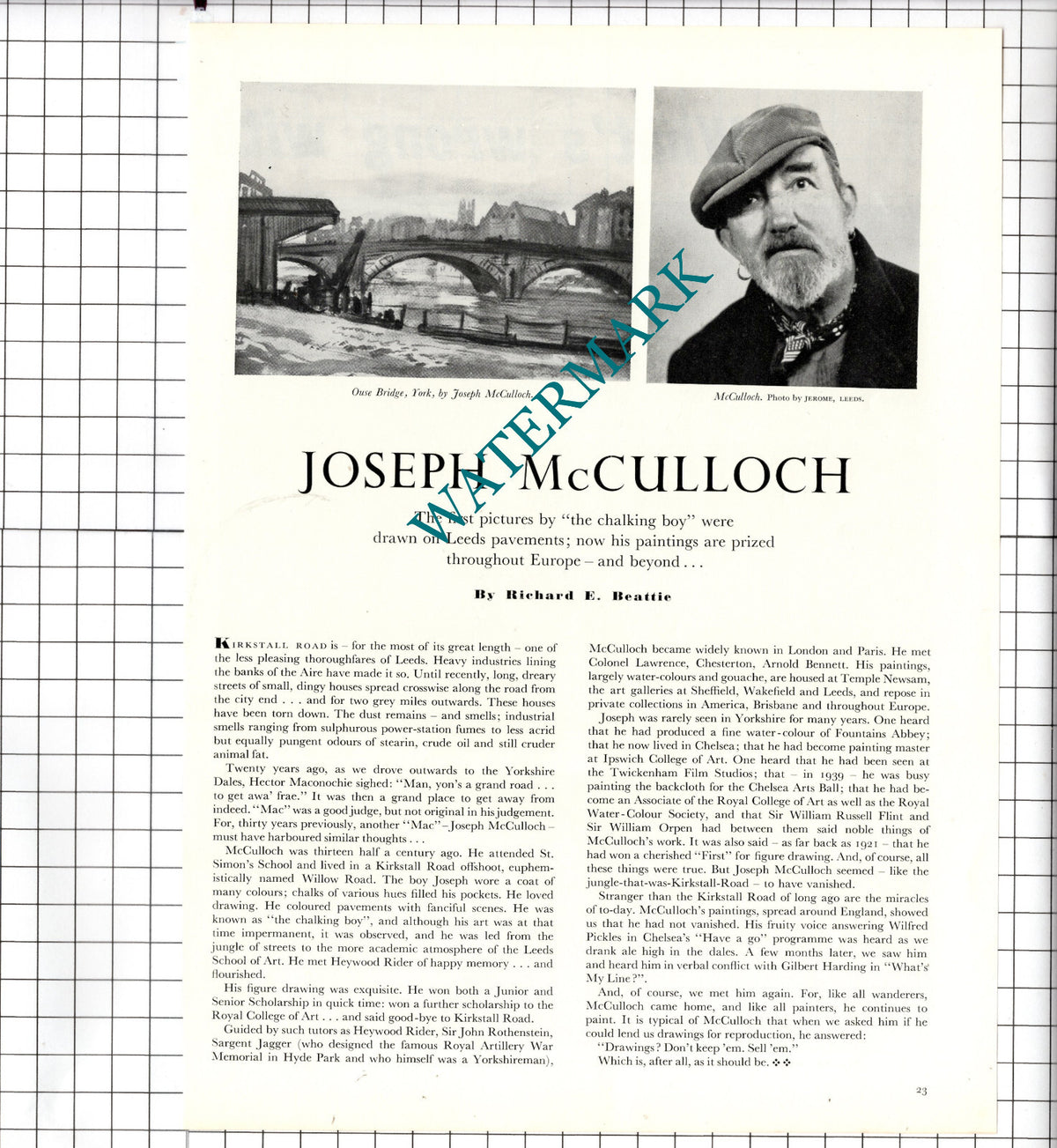Joseph McCulloch Leeds Yorkshire Artist -   1956 Article