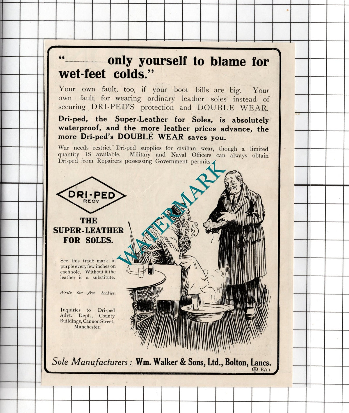 William Walker & Sons Ltd Bolton Lancashire Dri-ped  - 1918 Small Advert
