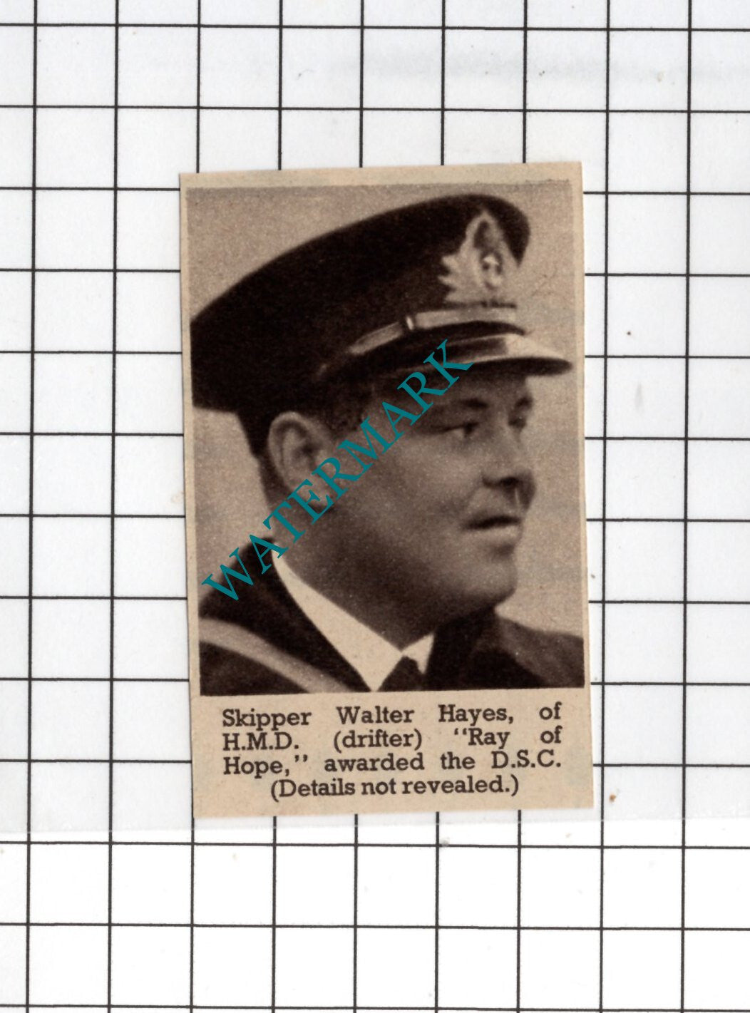 Skipper Walter Hayes HMD Ray of Hope WW2   - 1940 SMALL News Clipping