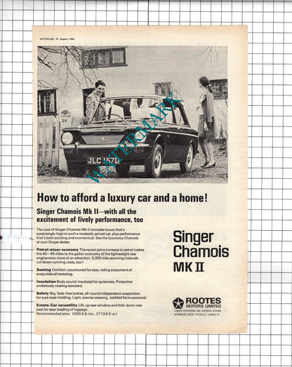 Mervyn Parrott Balham Hill Service Station Singer Chamois MkII Car Advert  1966