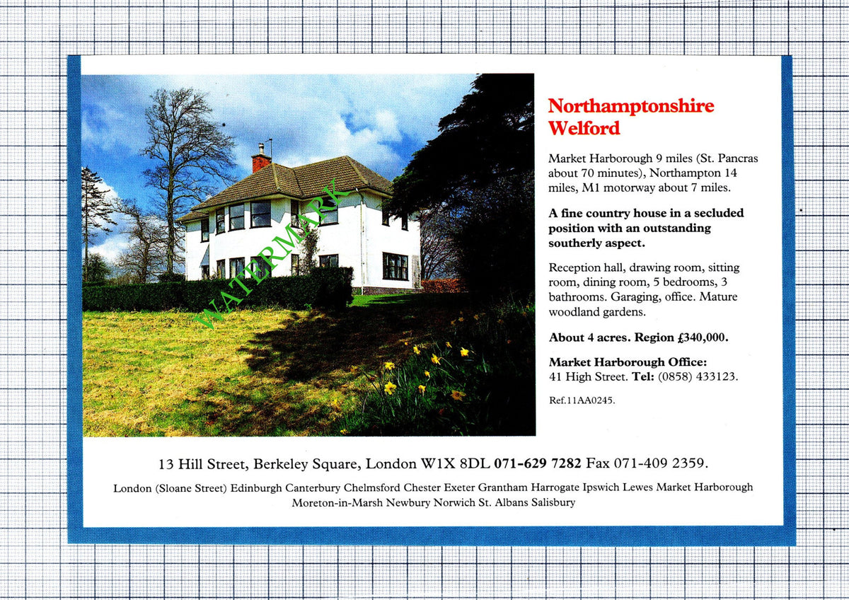 Welford Northamptonshire House  Advert - 1991 Cutting