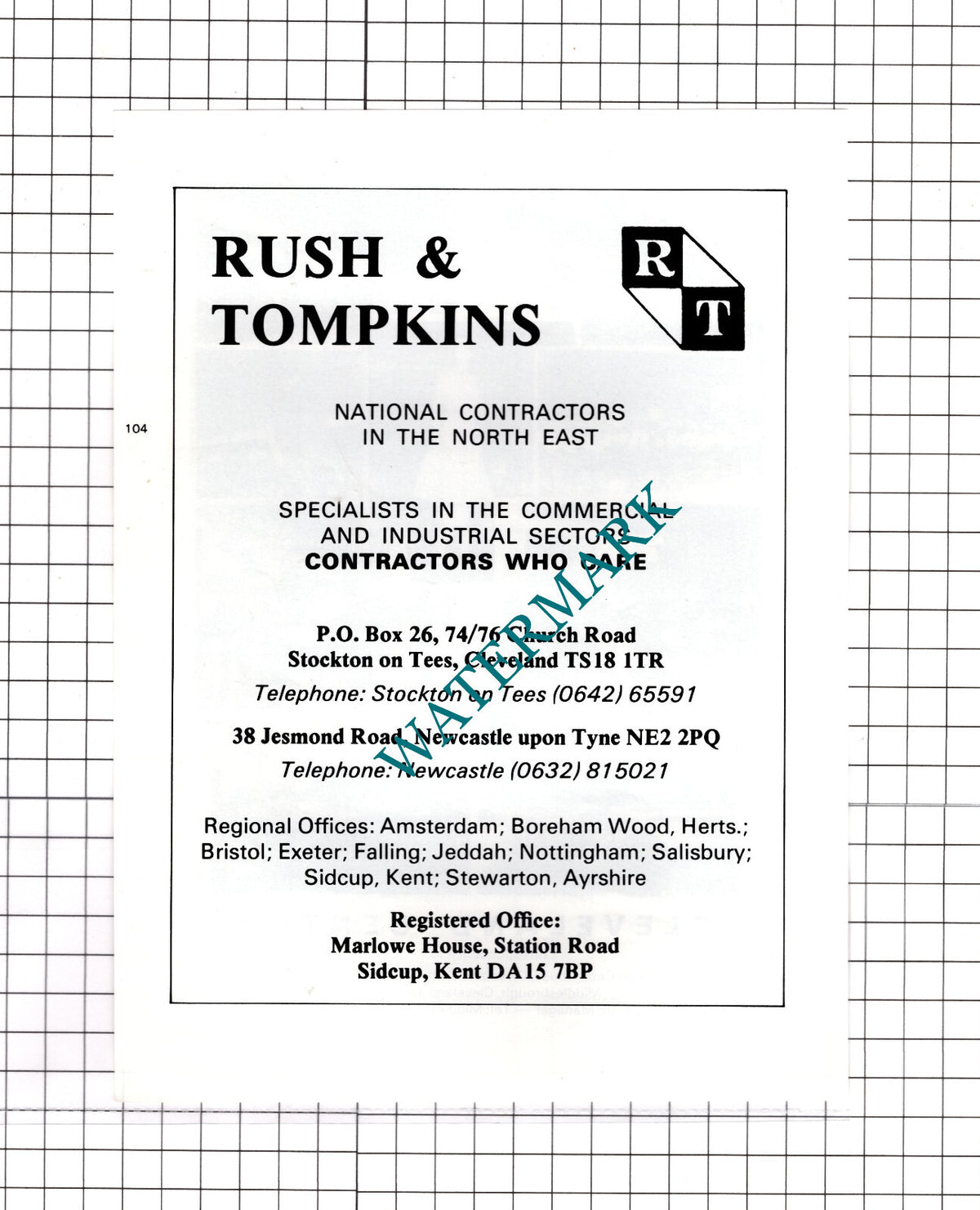 Rush & Tompkins Stockton On Tees Advert - c.1980 Cutting / Print