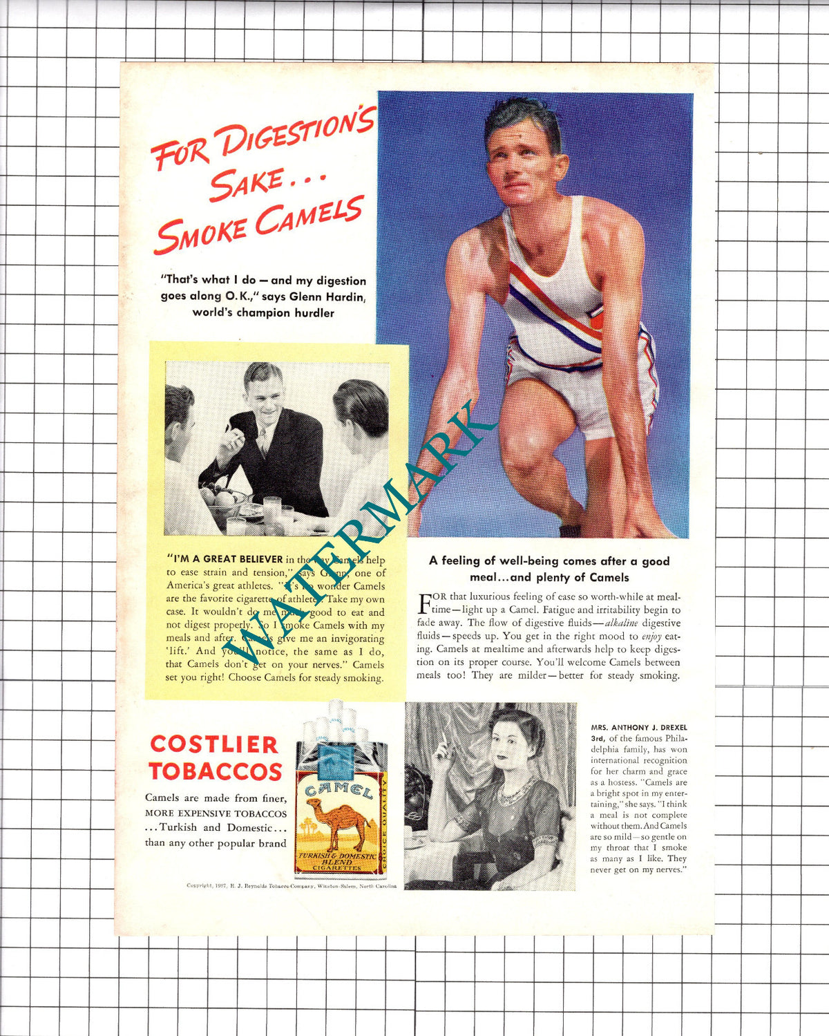 Glenn Hardin Hurdler Camel Cigarettes Mrs Anthony J Drexel - 1937 Advert