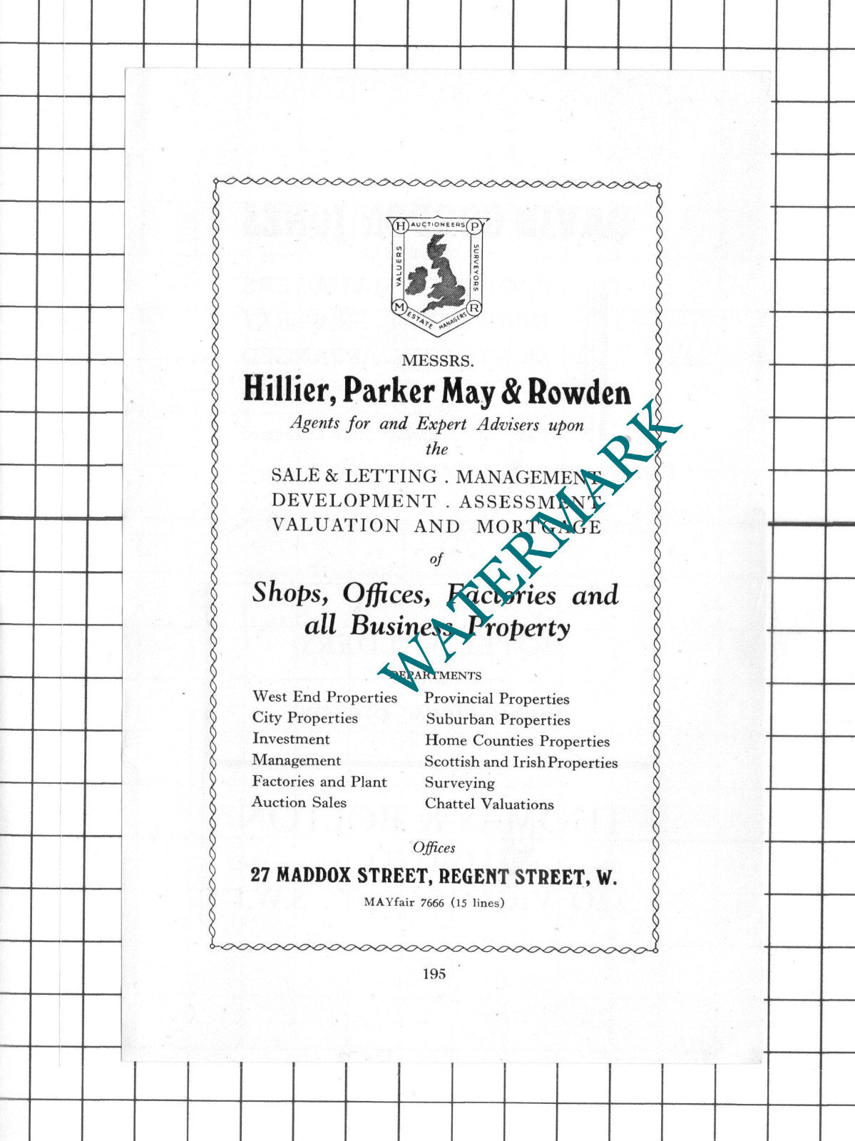 Hillier Parker May & Rowden London  - 1939 Small Advert