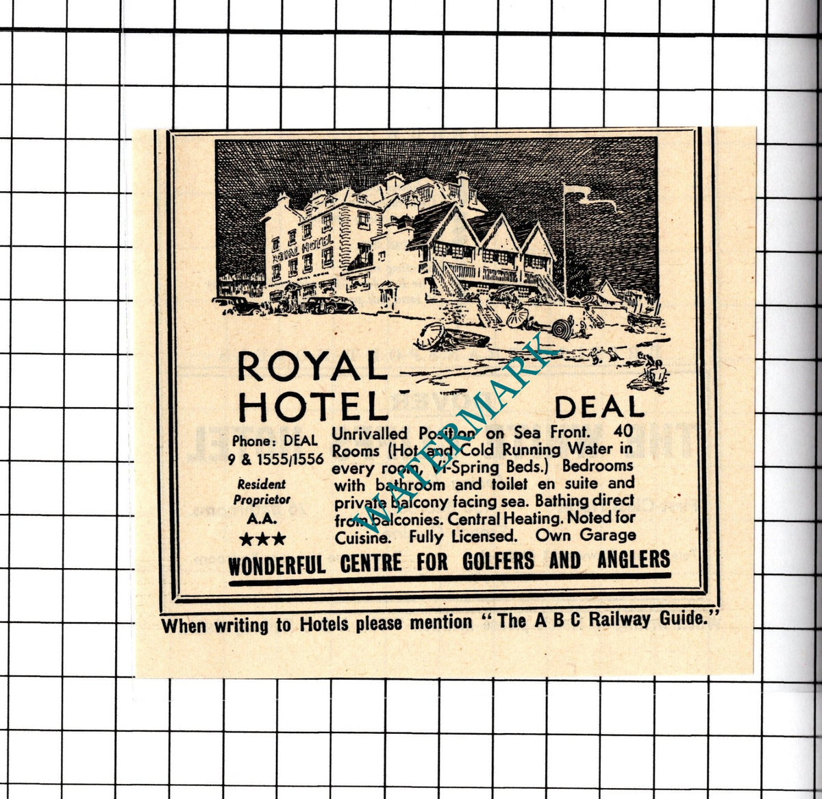 Royal Hotel Deal Kent Small Advert - 1958 Cutting / Print
