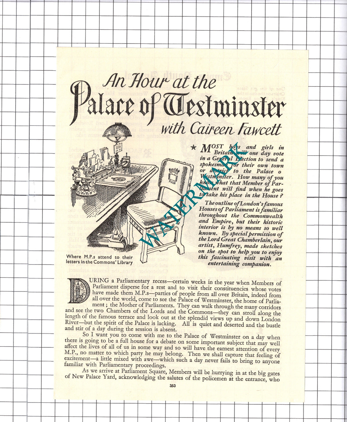 Palace Of Westminster Caireen Fawcett - 1940's Article