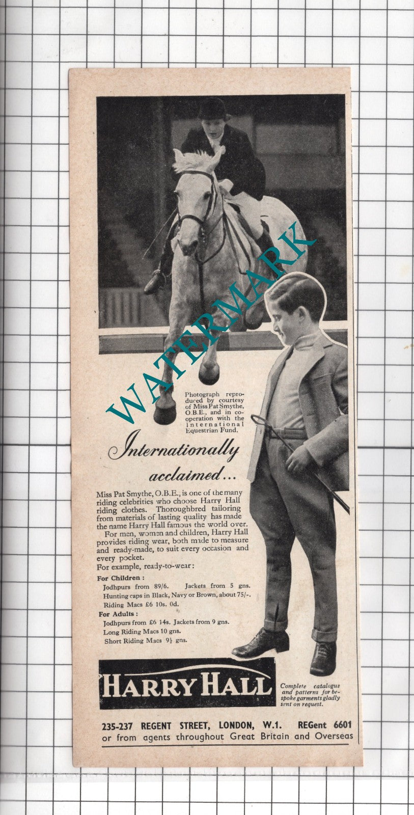 Miss Pat Smythe Horse Rider Harry Hall Advert  - 1957  Clipping