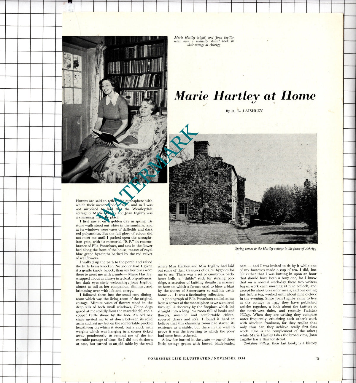 Marie Hartley Joan Ingilby  Askrigg Yorkshire - 1954 Article
