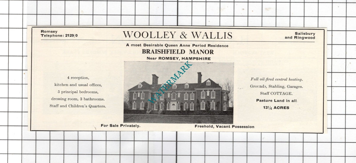 Braishfield Manor Romsey Hampshire - 1967 Small House Sale Advert