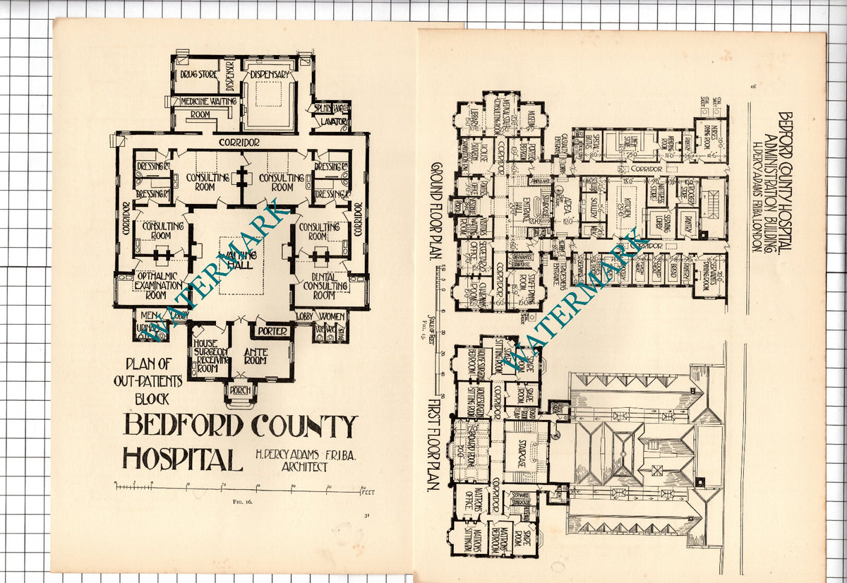 Bedford County Hospital H Percy Adams Architect - c.1910 Two-Part Cutting