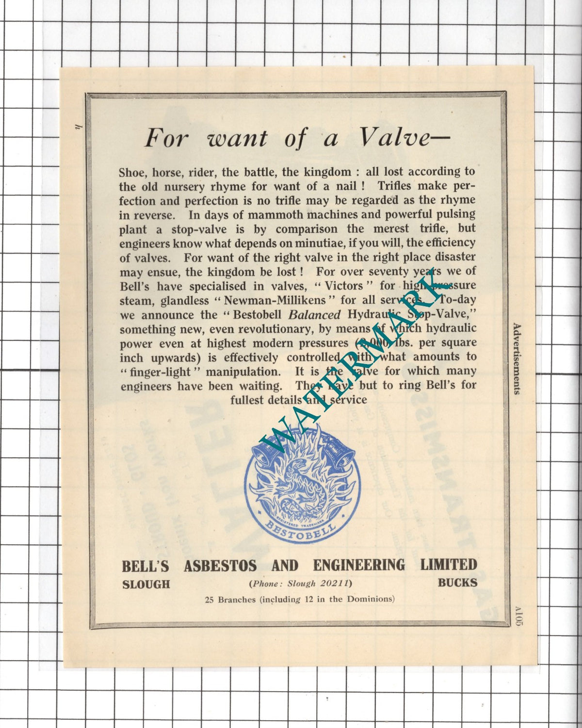 George Waller & Son Ltd Stroud  Bell's Asbestos & Engineering Slough 1951 Advert