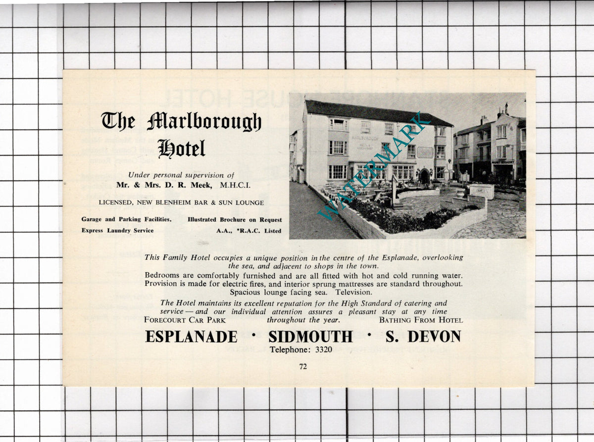 The Marlborough Hotel Sidmouth Devon Mr & Mrs D R Meek   - 1968 Advert