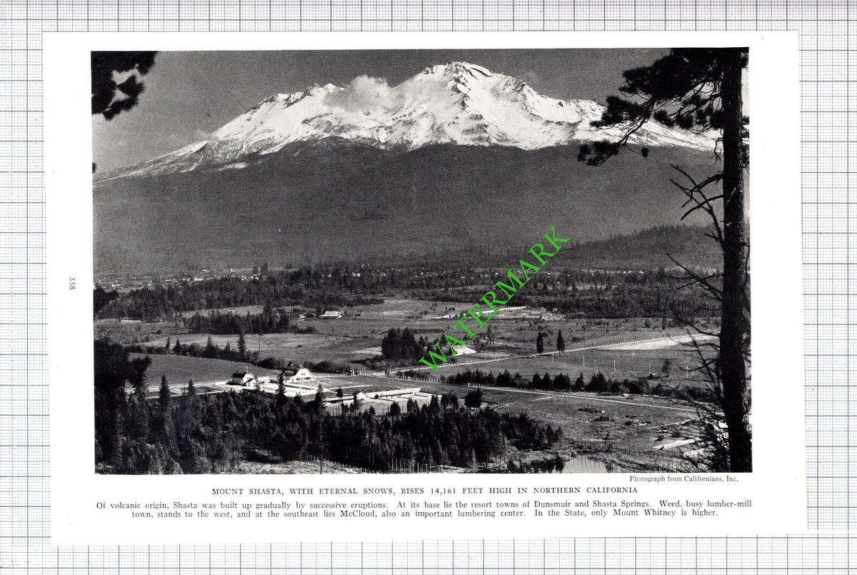 Mount Shasta California USA - c.1936 Cutting / Print