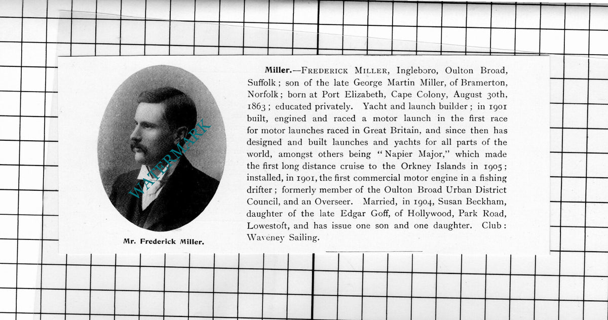 Frederick Miller Ingleboro Oulton Broad / Hugh Lawrence Lowestoft  1911 Clipping