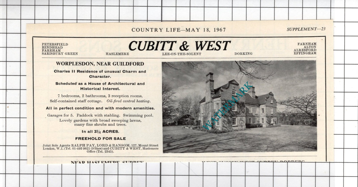 Somerby Grove Estate Old Somerby Grantham Pott / Worplesdon Surrey 1967  Advert