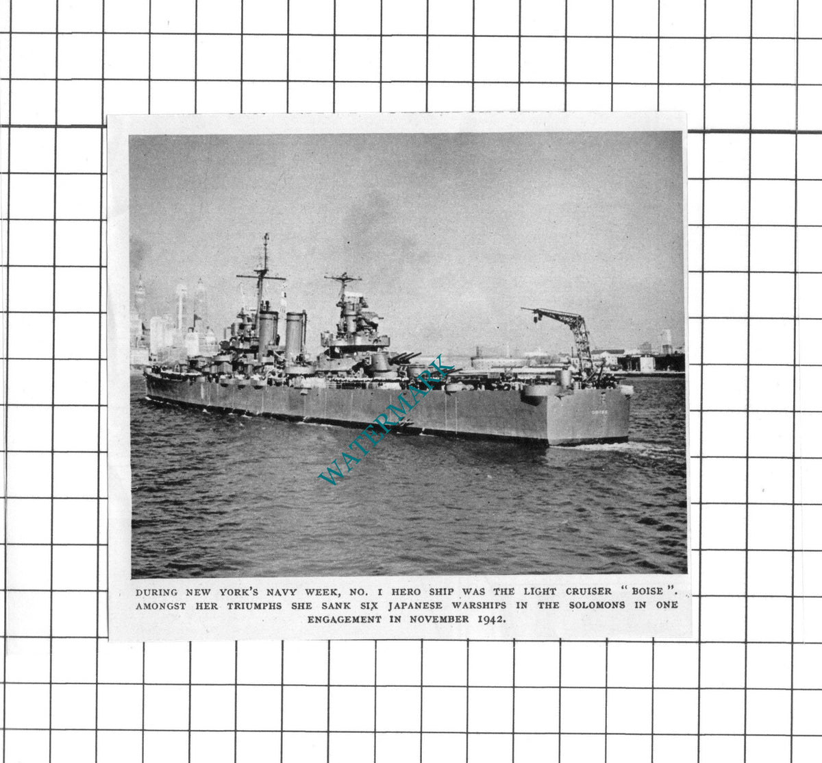 Cruiser Ship BOISE New York - 1945 Small Clipping