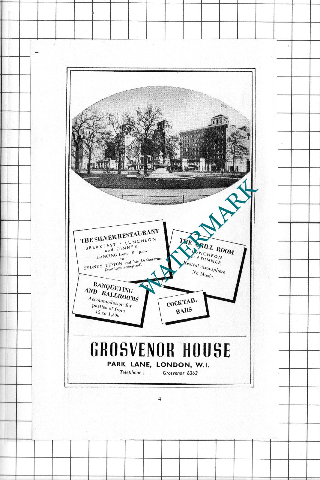Grosvenor House Park Lane London Advert - c.1960's Clipping / Print